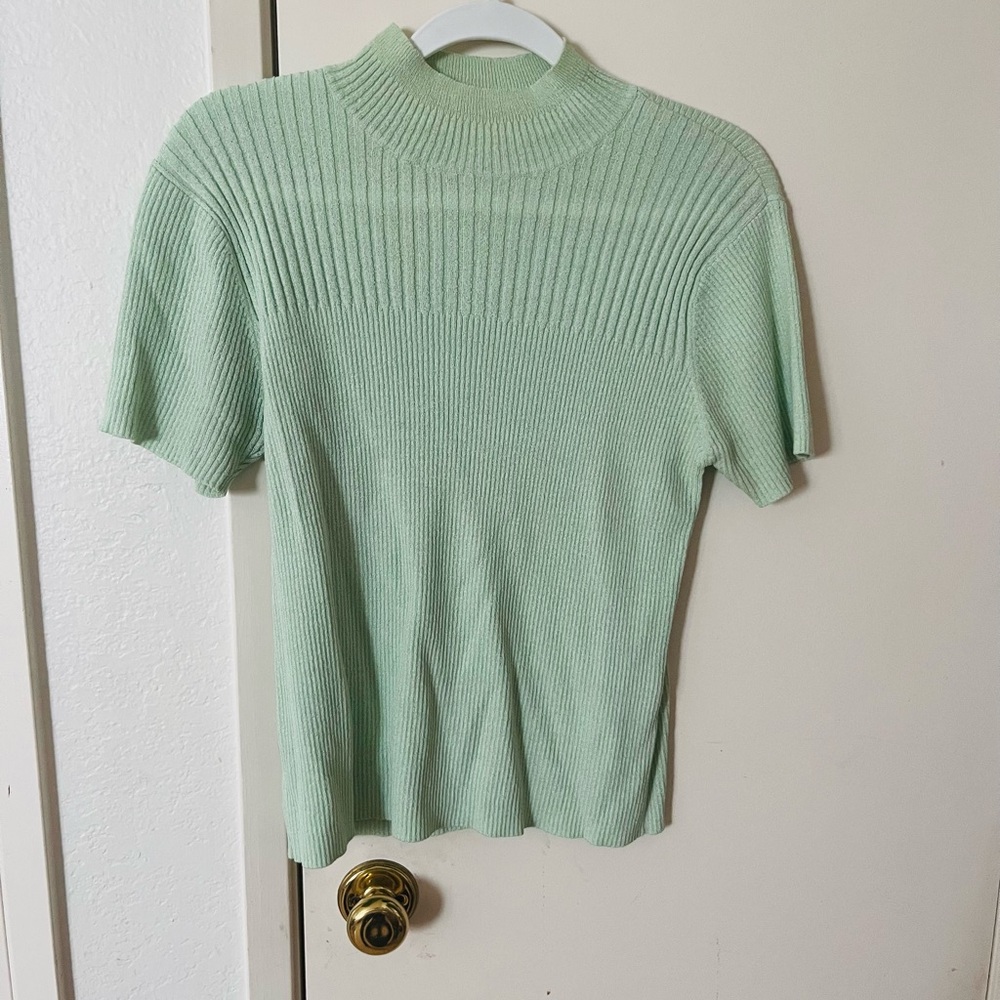Mint Ribbed Mock-Neck Short Sleeve Top